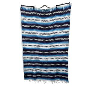 Cuamatzi Mexican Throw Blanket 48x72 Blue White Purple Fringe Acrylic Tijuana